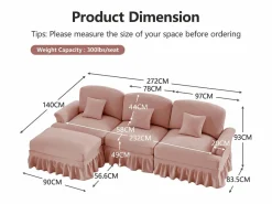 Sofá 3 plazas modular respaldo segmentado brazos florales chenilla Rosa Discount