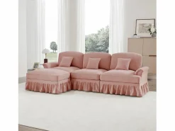 Sofá 3 plazas modular respaldo segmentado brazos florales chenilla Rosa Discount