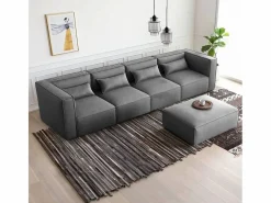Modus Sofa Sofá Modular|Sofá 4 plazas modular seccional moderno de tela con pouf Solv