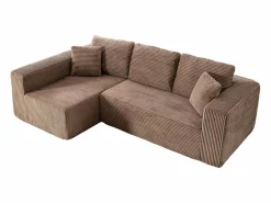 Sofá 3 plazas ángulo izquierdo modular - Terciopelo acanalado Marrón - 2 orejeros, chaise - 258x155x89cm^DripeX Discount