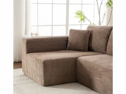 Sofá 3 plazas ángulo izquierdo modular - Terciopelo acanalado Marrón - 2 orejeros, chaise - 258x155x89cm^DripeX Discount
