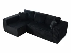 DripeX Sofá 3 plazas ángulo izquierdo modular - Terciopelo acanalado - 2 orejeros, chaise - 258x155x89cm Negro Sale