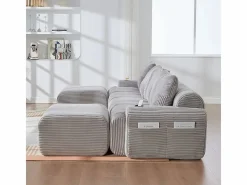Sofá 4 plazas ángulo modular terciopelo acanalado, 2 pufs y 4 cojines, 333x174x80cm,^DripeX Clearance
