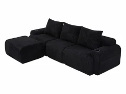 DripeX Sofá Modular|Sofás Club|Sofá 3 plazas ángulo modular terciopelo acanalado, puf, portavasos y bolsillo, 268x174x80cm,