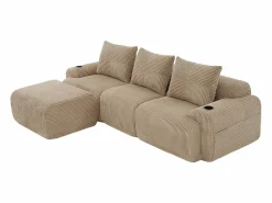 DripeX Sofás Club|Sofá 3 plazas ángulo modular terciopelo acanalado, puf, portavasos y bolsillo, 268x174x80cm,