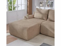 DripeX Sofás Club|Sofá 3 plazas ángulo modular terciopelo acanalado, puf, portavasos y bolsillo, 268x174x80cm,