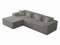 Sofá 3 plazas ángulo modular - Terciopelo acanalado - puf y 4 orejeros - 277x165.5x65.5cm^DripeX Online
