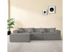 Sofá 3 plazas ángulo modular - Terciopelo acanalado - puf y 4 orejeros - 277x165.5x65.5cm^DripeX Online