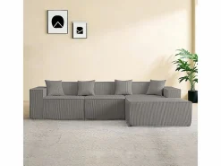 Sofá 3 plazas ángulo modular - Terciopelo acanalado - puf y 4 orejeros - 277x165.5x65.5cm^DripeX Online