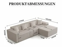 DripeX Sofá 3 plazas ángulo modular - Terciopelo acanalado - puf y 4 orejeros - 277x165.5x65.5cm Beige Sale
