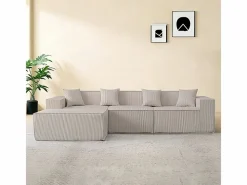DripeX Sofá 3 plazas ángulo modular - Terciopelo acanalado - puf y 4 orejeros - 277x165.5x65.5cm Beige Sale