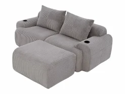 Sofá 2 plazas ángulo modular terciopelo acanalado, puf, portavasos y bolsillo, 200x174x80cm,^DripeX Sale
