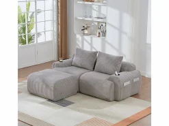 Sofá 2 plazas ángulo modular terciopelo acanalado, puf, portavasos y bolsillo, 200x174x80cm,^DripeX Sale