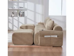DripeX Sofá 4 plazas ángulo modular terciopelo acanalado, 2 pufs y 4 cojines, 333x174x80cm, Caqui Hot