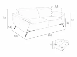 Angel Cerda Sofá De Piel|Sofá 2 plazas piel gris taupe 6131