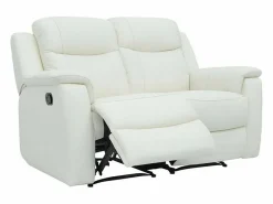 Vente-unique Sofá 2 plazas relax de piel en blanco EVASION Marfil Discount