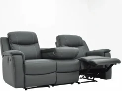 Sofá 3+2+1 plazas relax de piel en color gris EVASION^Vente-unique Clearance