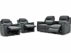 Vente-unique Sofá 3+1+1 plazas relax de piel color gris EVASION Gris antracita