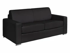 Vente-unique Sofá 3 plazas rápido en cuero - Cama de 140 cm - Colchón de 14 cm CALITO Negro