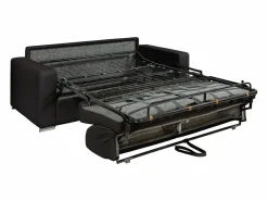 Vente-unique Sofá 3 plazas rápido en cuero - Cama de 140 cm - Colchón de 14 cm CALITO Negro