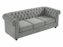 Sofá 3 plazas+2 sillones terciopelo gris plata CHESTERFIELD^Vente-unique Outlet