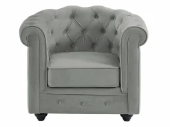 Sofá 3 plazas+2 sillones terciopelo gris plata CHESTERFIELD^Vente-unique Outlet