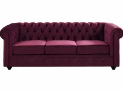 Vente-unique Conjunto Sofá Y Sillón|Sofá 3 plazas+2 sillones terciopelo púrpura CHESTERFIELD