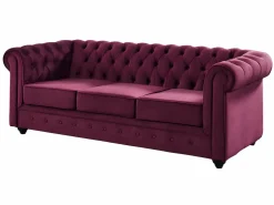 Vente-unique Conjunto Sofá Y Sillón|Sofá 3 plazas+2 sillones terciopelo púrpura CHESTERFIELD