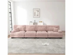 DripeX Sofá 4 plazas tejido felpa - con 6 cojines - estructura madera maciza - 406x77x81cm Rosa Best