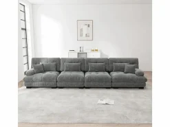 DripeX Sofá De Terciopelo|Sofá - 4 Plazas|Sofá 4 plazas tejido felpa - con 6 cojines - estructura madera maciza - 406x77x81cm