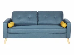 Vente-unique Sofá 3 plazas tela - cojines amarillos - TATUM Azul Discount