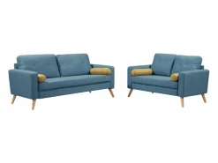 Vente-unique Sofá 3+2 plazas tela real y cojines amarillos TATUM Azul Clearance