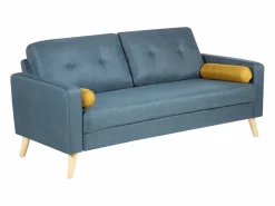 Vente-unique Sofá 3+2 plazas tela real y cojines amarillos TATUM Azul Clearance
