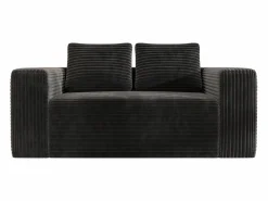 DripeX Sofá 2 Plazas, Terciopelo acanalado , 65cm prof. asiento, 2 cojines, 160x88x58cm Negro Best