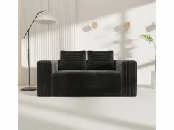 DripeX Sofá 2 Plazas, Terciopelo acanalado , 65cm prof. asiento, 2 cojines, 160x88x58cm Negro Best