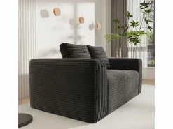 DripeX Sofá 2 Plazas, Terciopelo acanalado , 65cm prof. asiento, 2 cojines, 160x88x58cm Negro Best