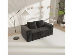 DripeX Sofá 2 Plazas, Terciopelo acanalado , 65cm prof. asiento, 2 cojines, 160x88x58cm Negro Best