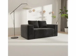 DripeX Sofá 2 Plazas, Terciopelo acanalado , 65cm prof. asiento, 2 cojines, 160x88x58cm Negro Best
