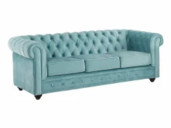 Vente-unique Sofá 3 plazas y 2 sillones de terciopelo azul CHESTERFIELD Azul celeste Online