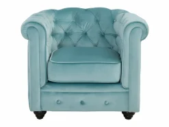 Vente-unique Sofá 3 plazas y 2 sillones de terciopelo azul CHESTERFIELD Azul celeste Online