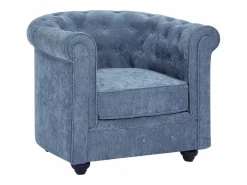 Vente-unique Sofá 3 plazas y 2 sillones en tejido CHESTERFIELD Azul Best