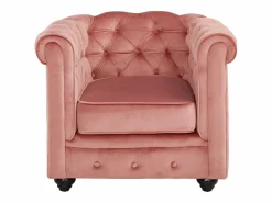 Sofá 3 plazas y sillón de terciopelo rosa CHESTERFIELD^Vente-unique New