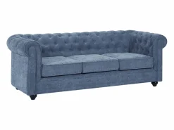 Vente-unique Sofá 3 plazas y sillón en tela CHESTERFIELD Azul Outlet