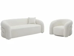 Maison Céphy Sofá 3 plazas y sillón giratorio en tela bouclé LAPIOTA de Blanco