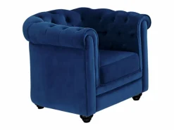 Vente-unique Sofá 3 plazas y sillón terciopelo azul noche CHESTERFIELD Azul elu00e9ctrico Clearance