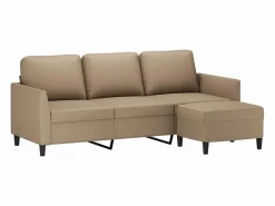 Clicnbuy Sofá 3 plazas y taburete cuero sintético color capuchino 180 cm Marru00f3n New