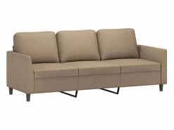 Clicnbuy Sofá 3 plazas y taburete cuero sintético color capuchino 180 cm Marru00f3n New