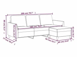 Clicnbuy Sofá 3 plazas y taburete cuero sintético color capuchino 180 cm Marru00f3n New