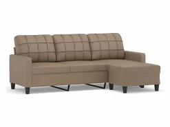 Clicnbuy Sofás De Piel Sintética|Sofá 3 plazas y taburete cuero sintético color capuchino 180 cm