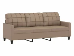 Clicnbuy Sofás De Piel Sintética|Sofá 3 plazas y taburete cuero sintético color capuchino 180 cm